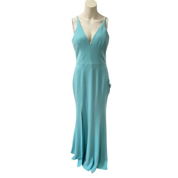 Dress the Population Iris Slit Crepe Long Gown Dress Tranquil Blue Medium - Picture 4 of 8